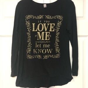 Black Long Sleeve Tee with Gold Print